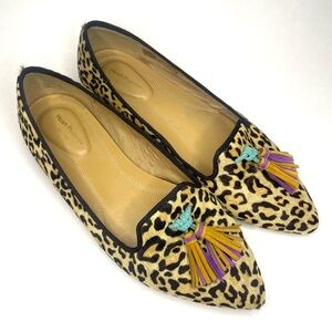 Hush Puppies Womens Sadie Tassel Slip-On Leopard Calf Fur Cocktail Flats Sz 9.5